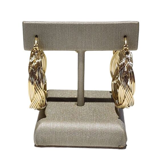 Gold Plated Hoop Earrings Woven Twisted Hoop Earrings 1.2in Diameter - Picture 2 of 12